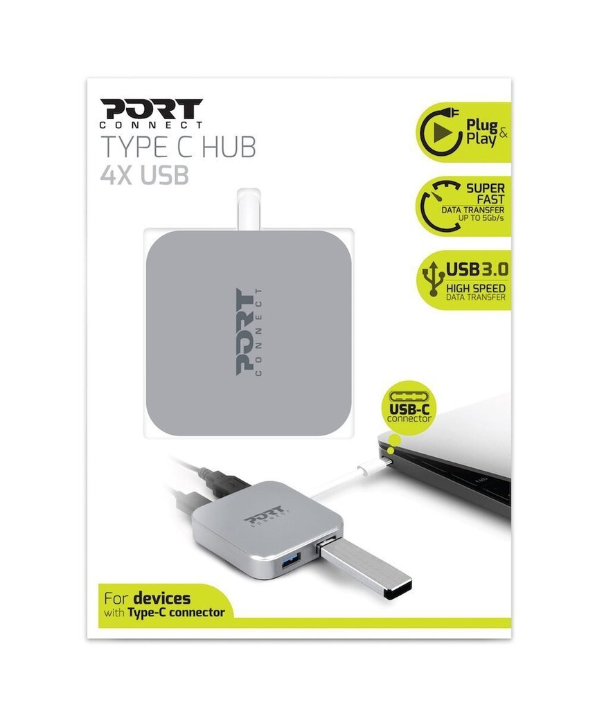 USB šakotuvas Port Designs 4 Ports USB Type-C, pilkas цена и информация | Adapteri un USB centrmezgli | 220.lv