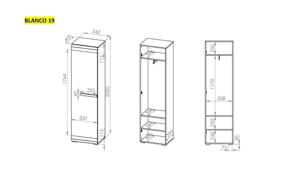 Skapis Blanco 19, balts/pelēks цена и информация | Skapji | 220.lv