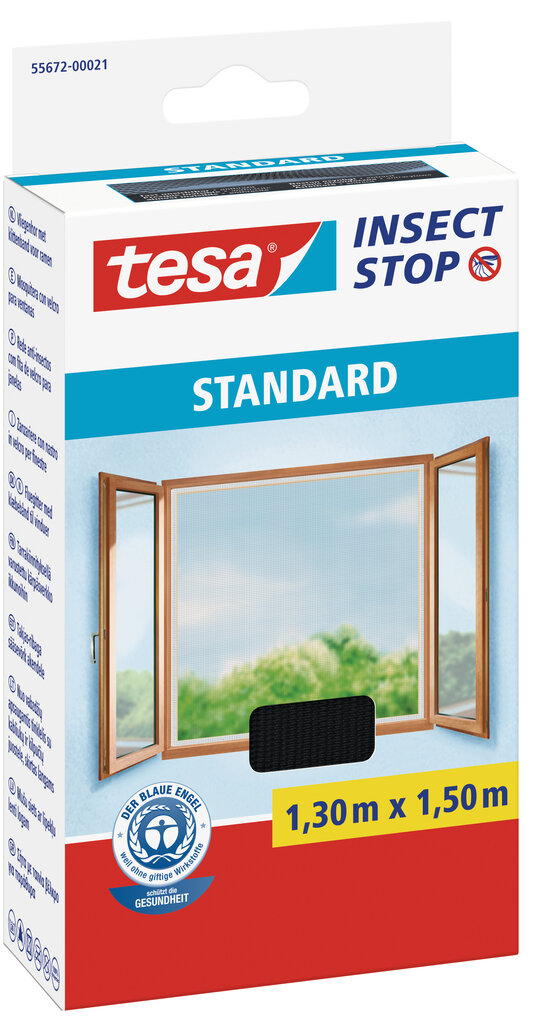 TESA STANDARD 1.5 x 1.3m (logu aizsargtīkls) Melns цена и информация | Moskītu tīkli | 220.lv