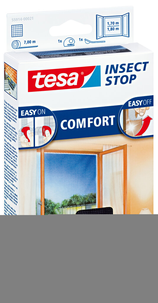 Aizsargtīkls logiem no kukaiņiem TESA COMFORT melns 1,7mx1,8m cena un informācija | Moskītu tīkli | 220.lv