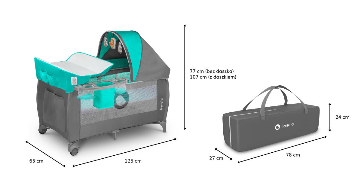 Lionelo ceļojuma gultiņa Sven Plus, tirkīza цена и информация | Manēžas | 220.lv