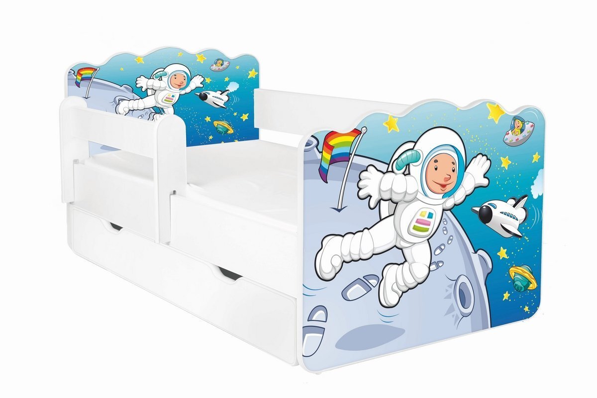 Gulta ar matraci, veļas kasti un noņemamu aizsargmalu ALEX 48, 140x70 cm cena un informācija | Bērnu gultas | 220.lv