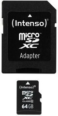 Карта памяти Intenso - Micro SDXC 64ГБ Class10 + адаптер цена и информация | Карты памяти для мобильных телефонов | 220.lv