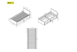 Кровать Drop 17, 90X200 см, темно- серый цена и информация | Кровати | 220.lv