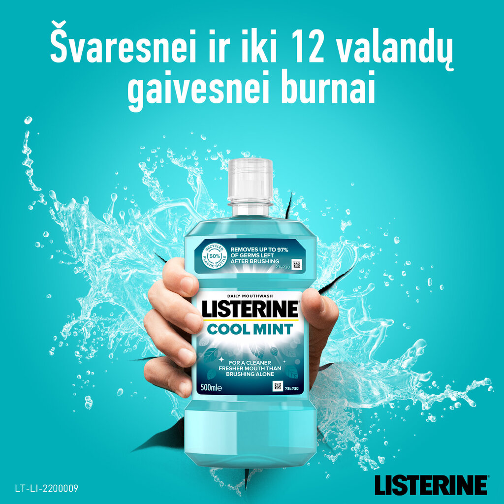 Mutes skalojamais līdzeklis Listerine Cool Mint 500 m cena un informācija | Zobu pastas, birstes | 220.lv