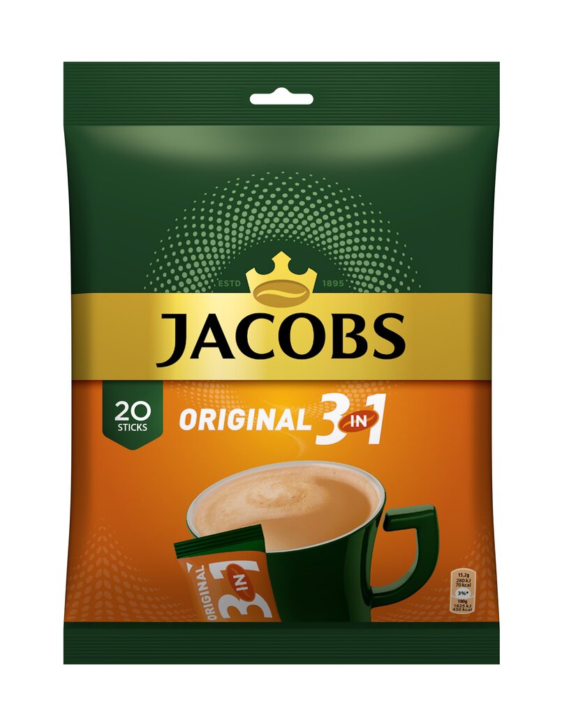 Šķīstošs kafijas dzēriens JACOBS 3in1 BAG (20 x 15,2g), 304g cena un informācija | Kafija, kakao | 220.lv