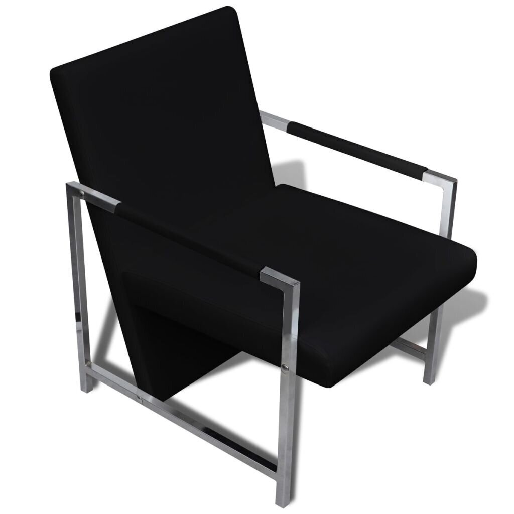 vidaXL atpūtas krēsli, 2 gab., hromēts rāmis, melna mākslīgā āda cena un informācija | Atpūtas krēsli | 220.lv