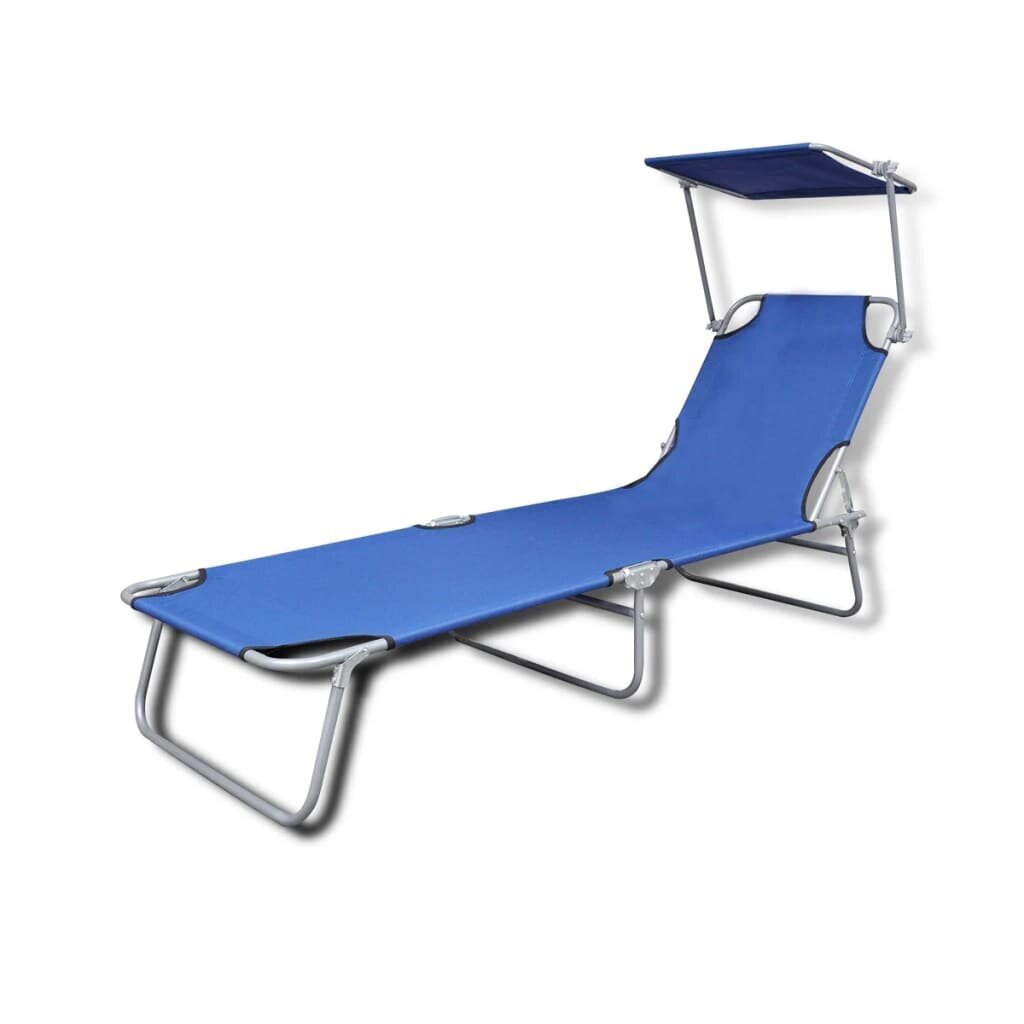 vidaXL saliekams sauļošanās zvilnis ar jumtiņu, tērauds, zils audums cena un informācija | Sauļošanās krēsli | 220.lv