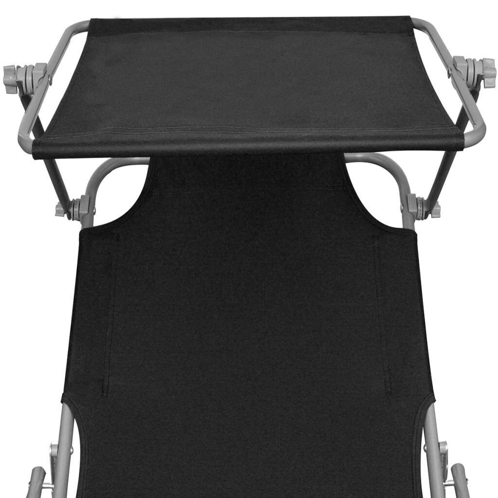 vidaXL saliekams sauļošanās zvilnis ar jumtiņu, tērauds, melns audums cena un informācija | Sauļošanās krēsli | 220.lv