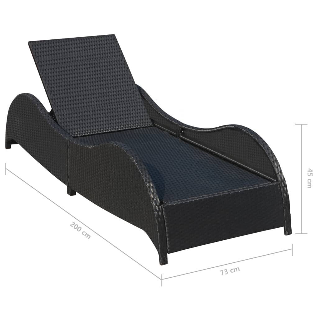 vidaXL sauļošanās zvilnis ar matraci, melna PE rotangpalma cena un informācija | Sauļošanās krēsli | 220.lv
