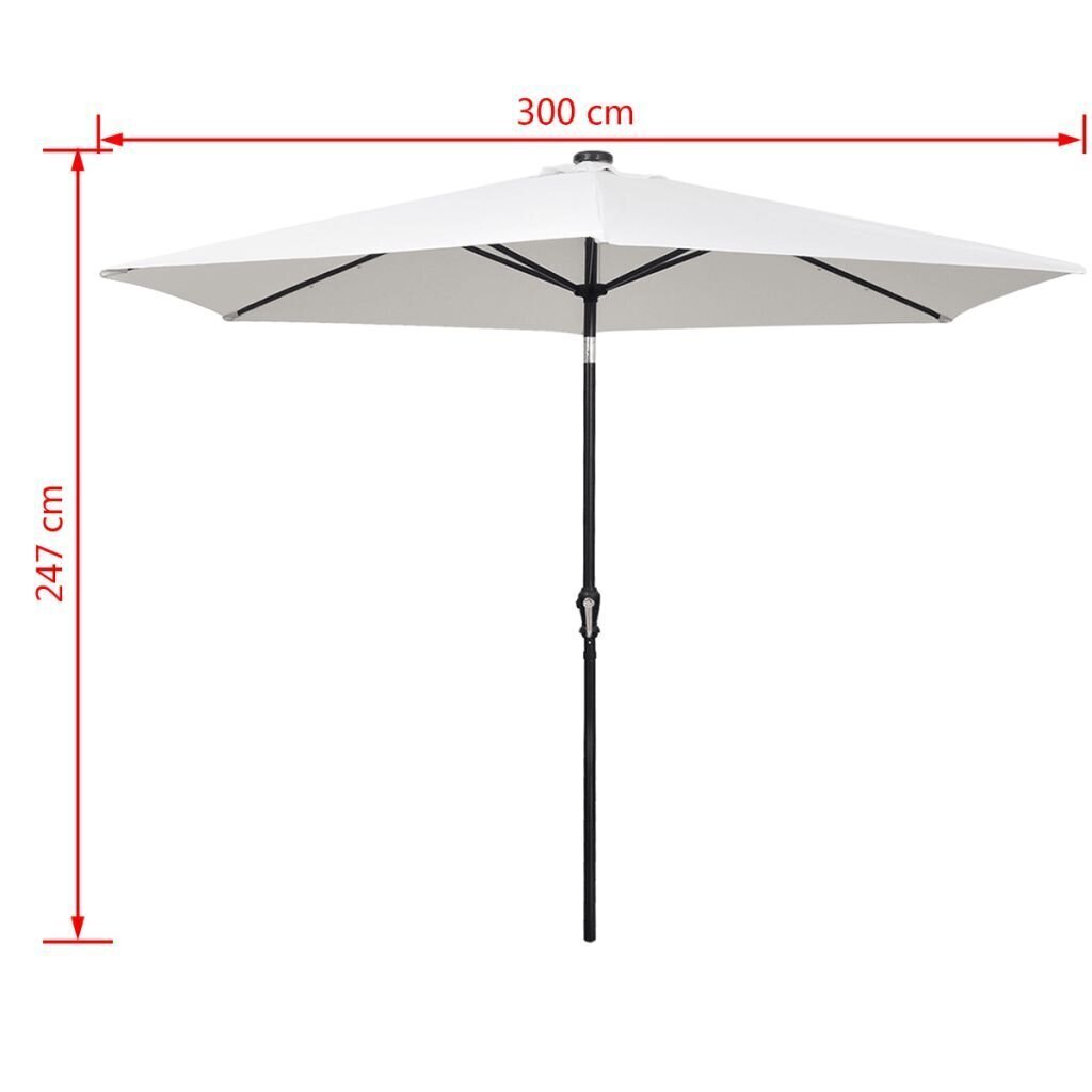 vidaXL LED dārza lietussargs, 3 m, smilšu balts cena un informācija | Saulessargi, markīzes un statīvi | 220.lv