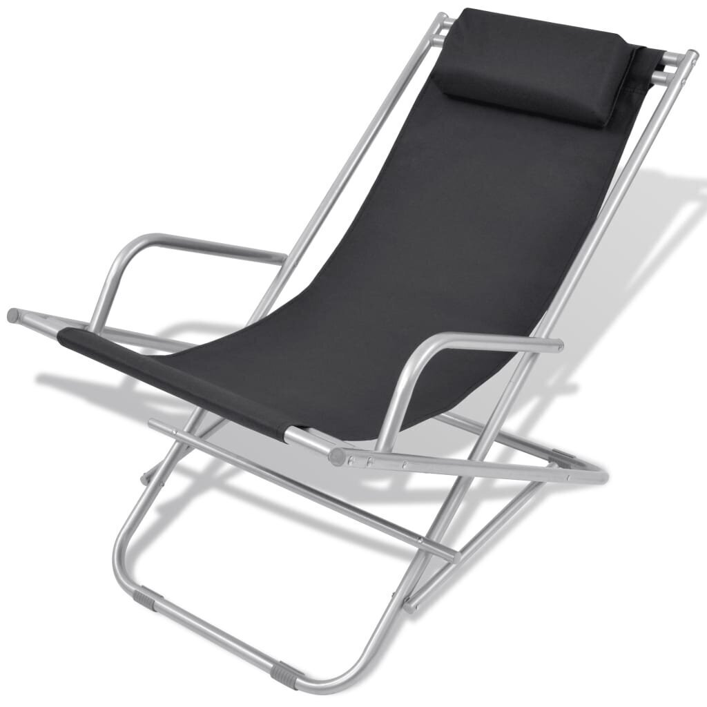 vidaXL atgāžami pludmales krēsli, 2 gab., tērauds, melni cena un informācija | Sauļošanās krēsli | 220.lv
