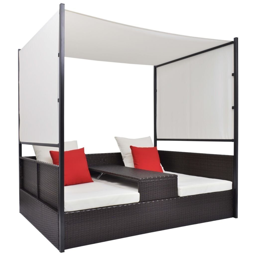 vidaXL dārza gulta ar jumtiņu, brūna, 190x130 cm, PE rotangpalma цена и информация | Sauļošanās krēsli | 220.lv