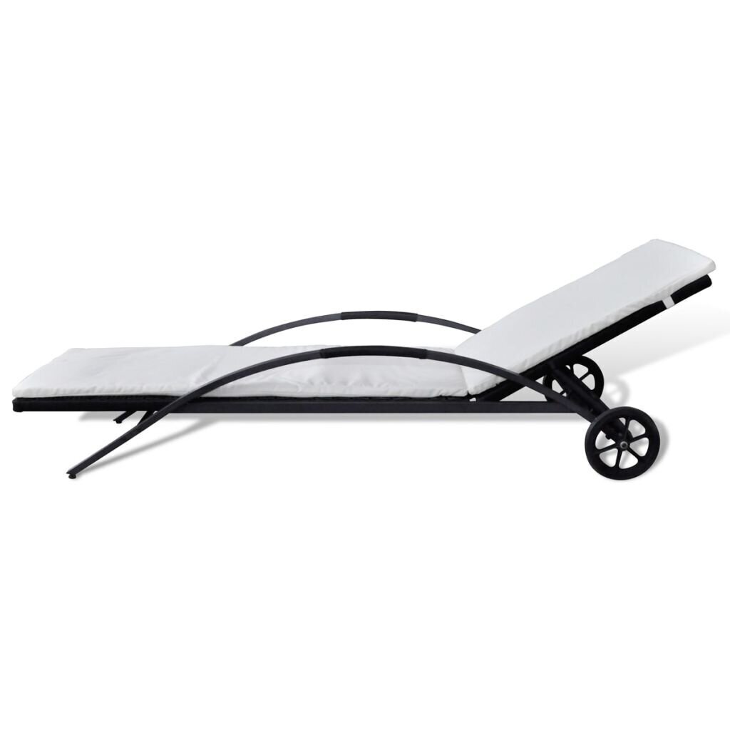 vidaXL sauļošanās zvilnis ar matraci un riteņiem, melna PE rotangpalma цена и информация | Sauļošanās krēsli | 220.lv