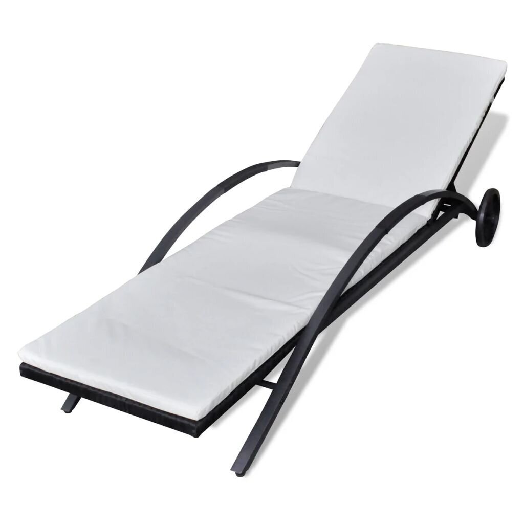 vidaXL sauļošanās zvilnis ar matraci un riteņiem, melna PE rotangpalma цена и информация | Sauļošanās krēsli | 220.lv