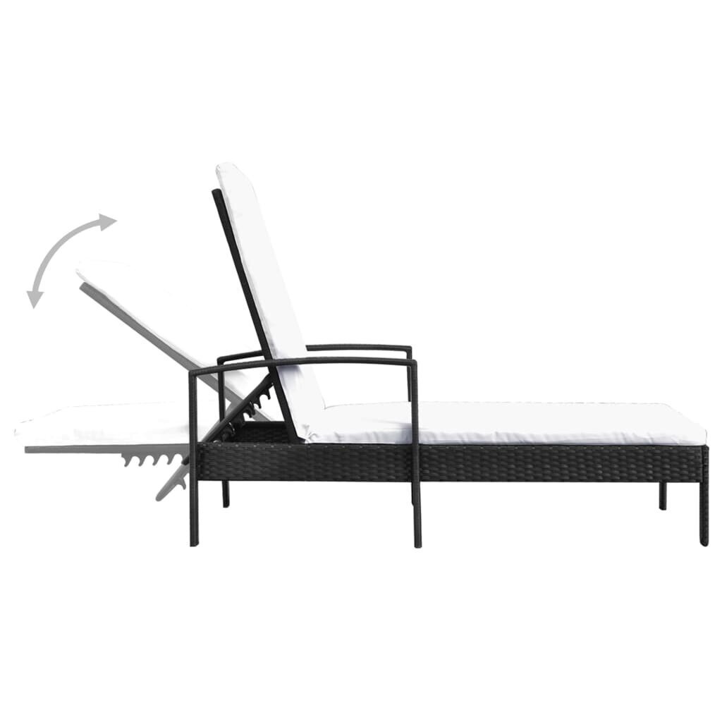 vidaXL sauļošanās zvilnis ar matraci, melna PE rotangpalma цена и информация | Sauļošanās krēsli | 220.lv