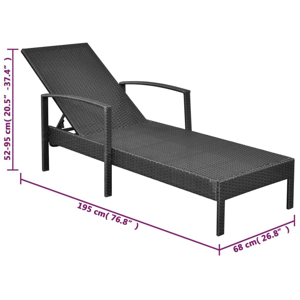 vidaXL sauļošanās zvilnis ar matraci, melna PE rotangpalma цена и информация | Sauļošanās krēsli | 220.lv