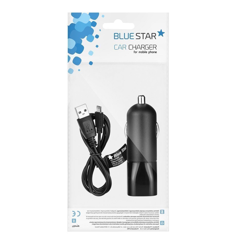 BlueStar Auto Lādētājs 12 V / 24 V / 1000 mA + Micro USB Melns цена и информация | Lādētāji un adapteri | 220.lv