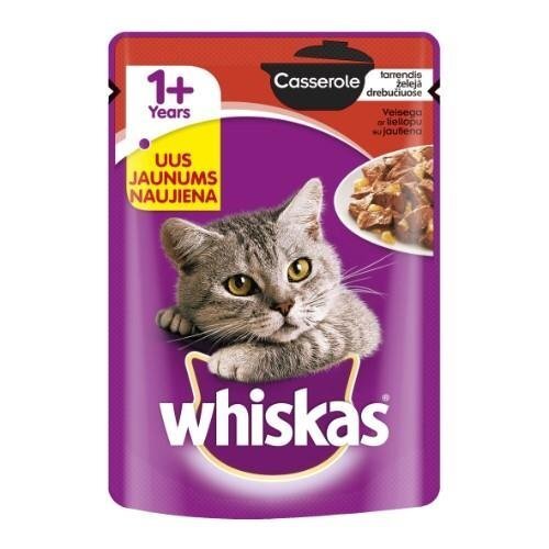 Pilnvērtīga barība pieaugušiem kaķiem "Whiskas" casserole ar liellopa gaļu 85 g cena un informācija | Konservi kaķiem | 220.lv