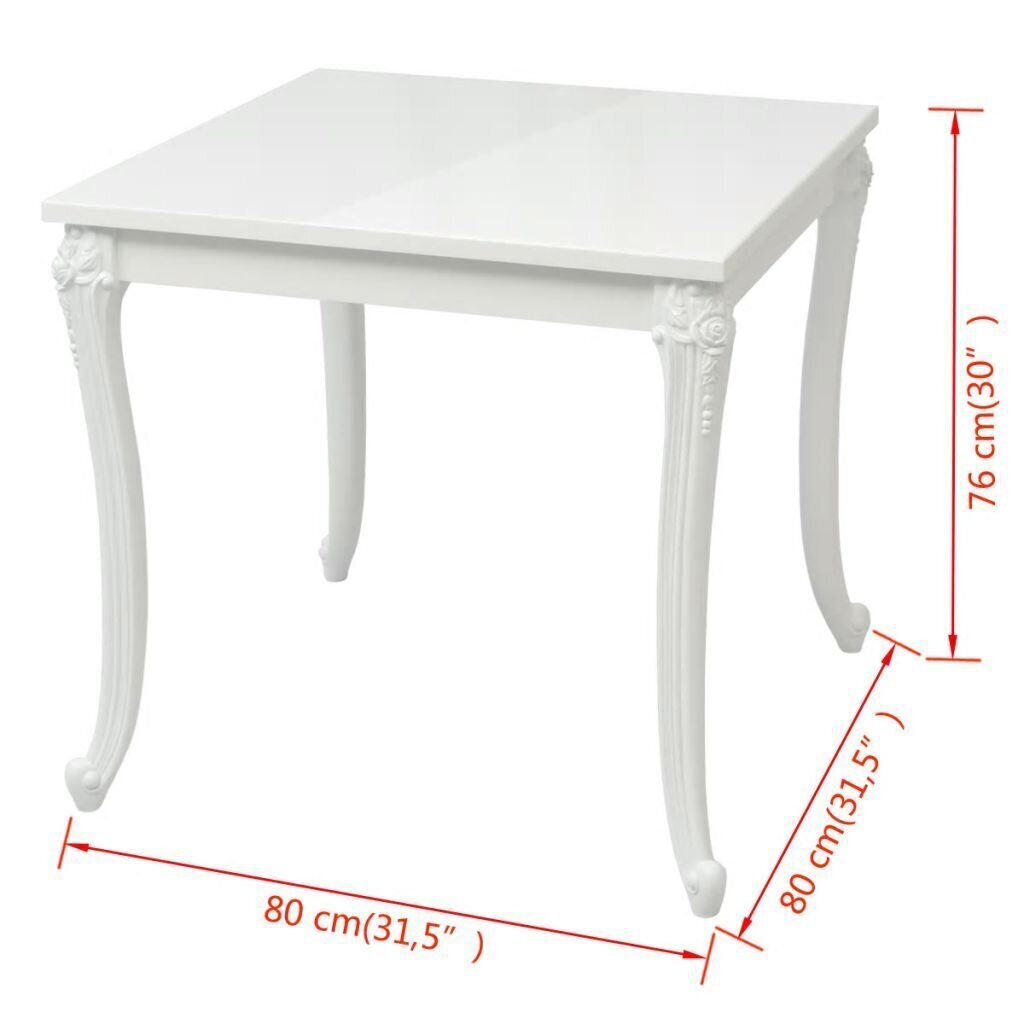 vidaXL spīdīgs virtuves galds, 80x80x76 cm, spīdīgi balts cena un informācija | Virtuves galdi, ēdamgaldi | 220.lv