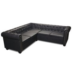vidaXL 5-vietīgs Chesterfield dīvāns, melna mākslīgā āda цена и информация | Угловые диваны | 220.lv