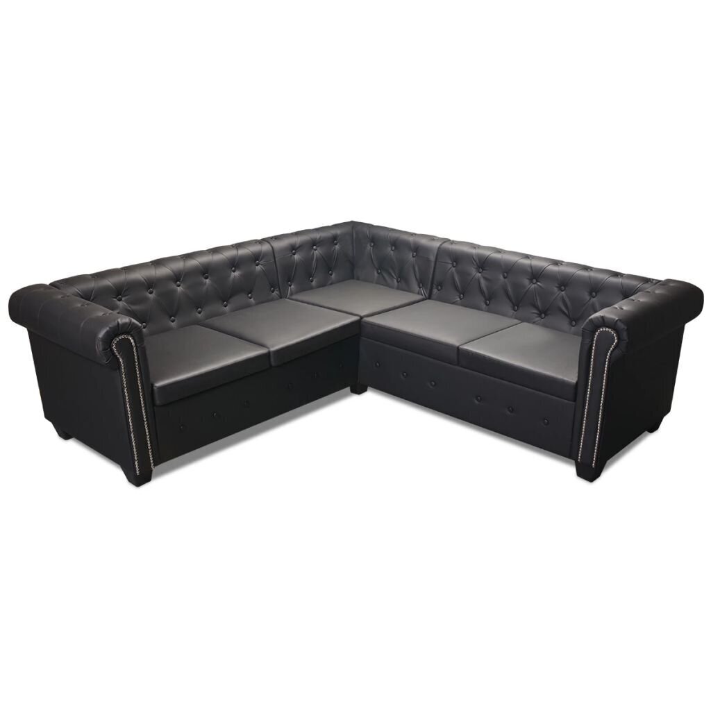 vidaXL 5-vietīgs Chesterfield dīvāns, melna mākslīgā āda цена и информация | Stūra dīvāni | 220.lv