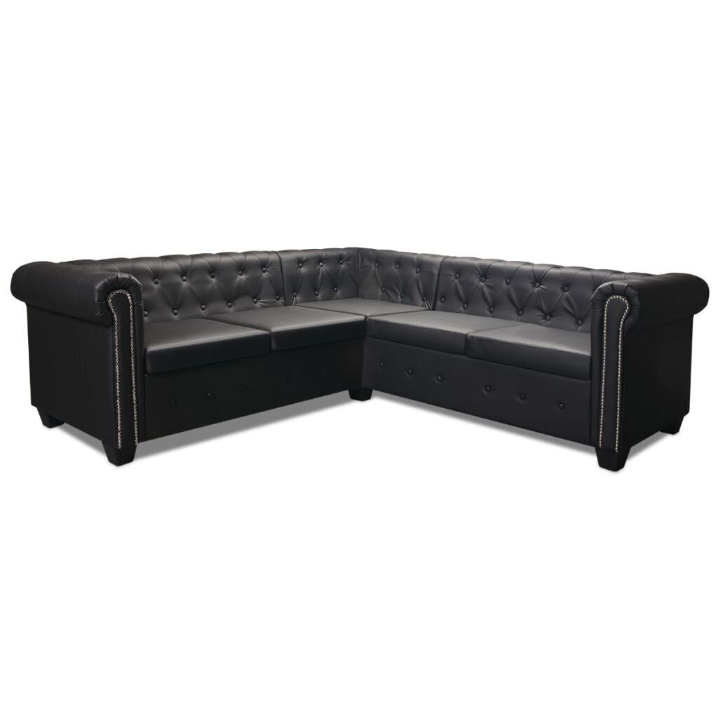 vidaXL 5-vietīgs Chesterfield dīvāns, melna mākslīgā āda cena un informācija | Stūra dīvāni | 220.lv