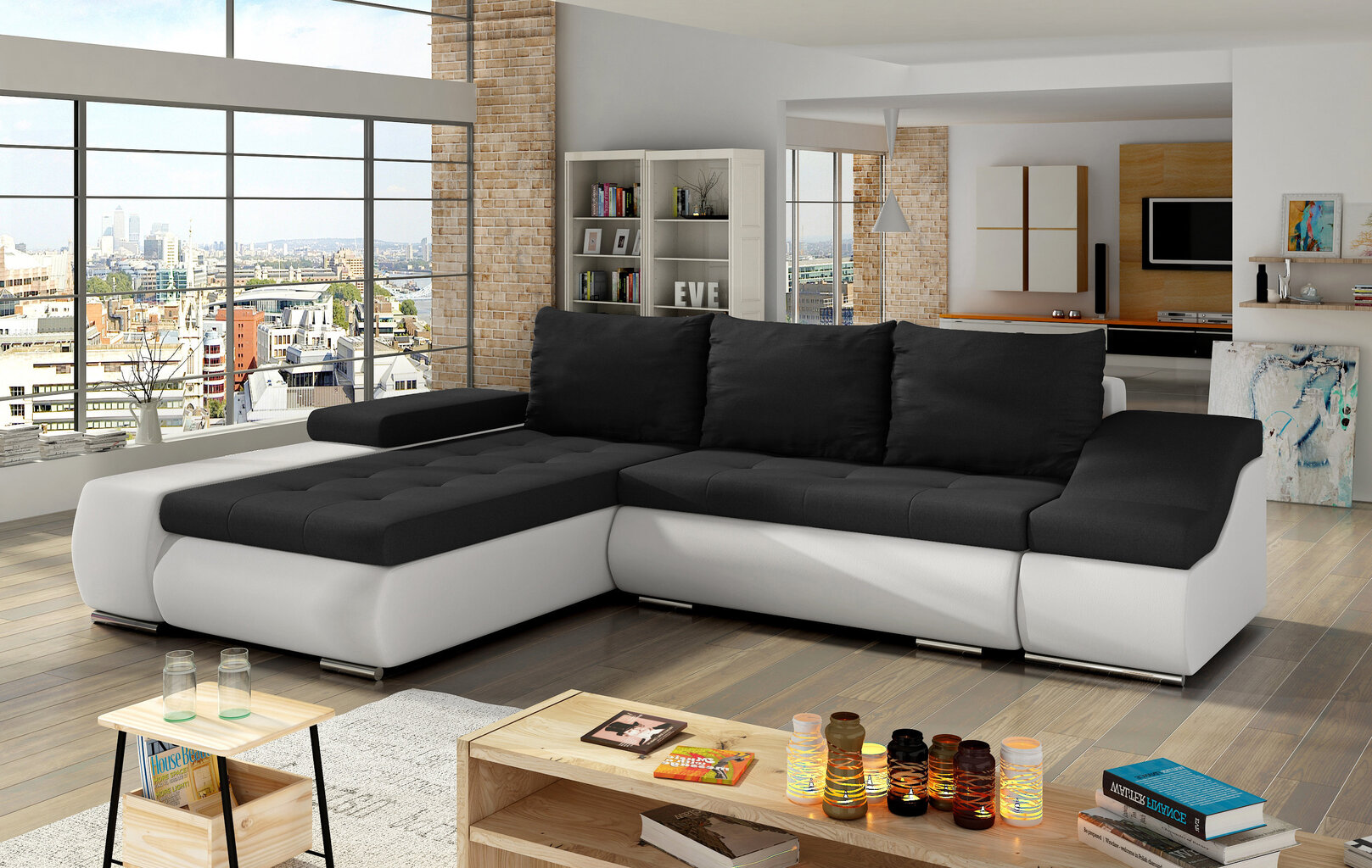 Ontario mīksts stūra dīvāns, balts / melns цена и информация | Stūra dīvāni | 220.lv