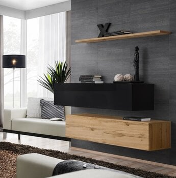 Dzīvojamās istabas mēbeļu komplekts Switch SB 2, melns / ozols cena un informācija | Sekcijas | 220.lv