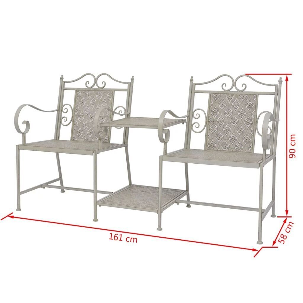 vidaXL divvietīgs dārza sols, 161 cm, tērauds, pelēks cena un informācija | Dārza soli | 220.lv