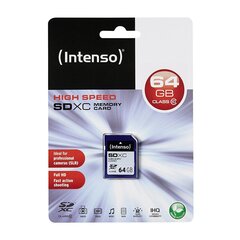 Карта памяти Intenso SDHC 64GB CL10 цена и информация | Карты памяти для фотоаппаратов | 220.lv