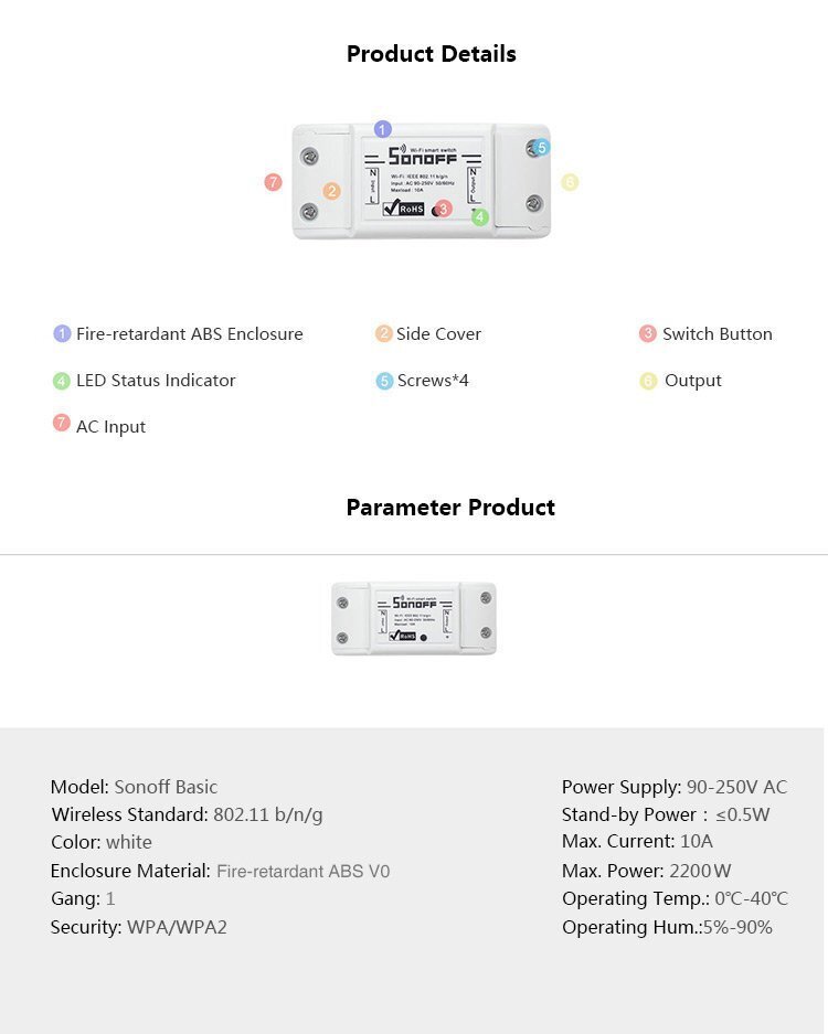 Sonoff BasicR2 viedais slēdzis cena un informācija | Drošības sistēmas, kontrolieri | 220.lv