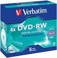 DVD-RW diskai dėžutėje Verbatim Blank DVD-RW SERL 4.7GB 4x Extra protection, 5 vnt. cena un informācija | Vinila plates, CD, DVD | 220.lv