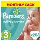 Autiņbiksītes PAMPERS Active Baby Monthly Box 3.izmērs, 208 gab. cena un informācija | Autiņbiksītes | 220.lv