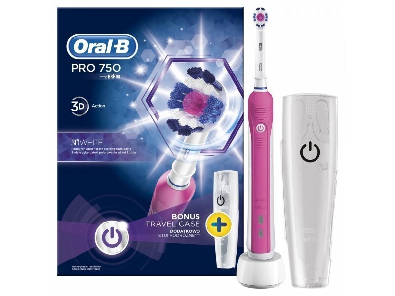 Elektriskā zobu birste Oral-B PRO 750 3D White Pink цена и информация | Elektriskās zobu birstes | 220.lv
