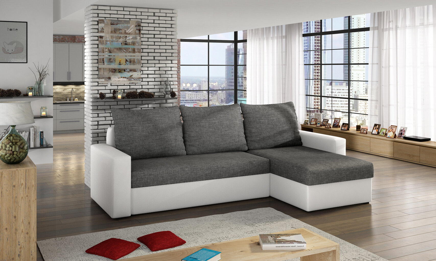 Universāls stūra dīvāns Livio, balts/pelēks цена и информация | Stūra dīvāni | 220.lv