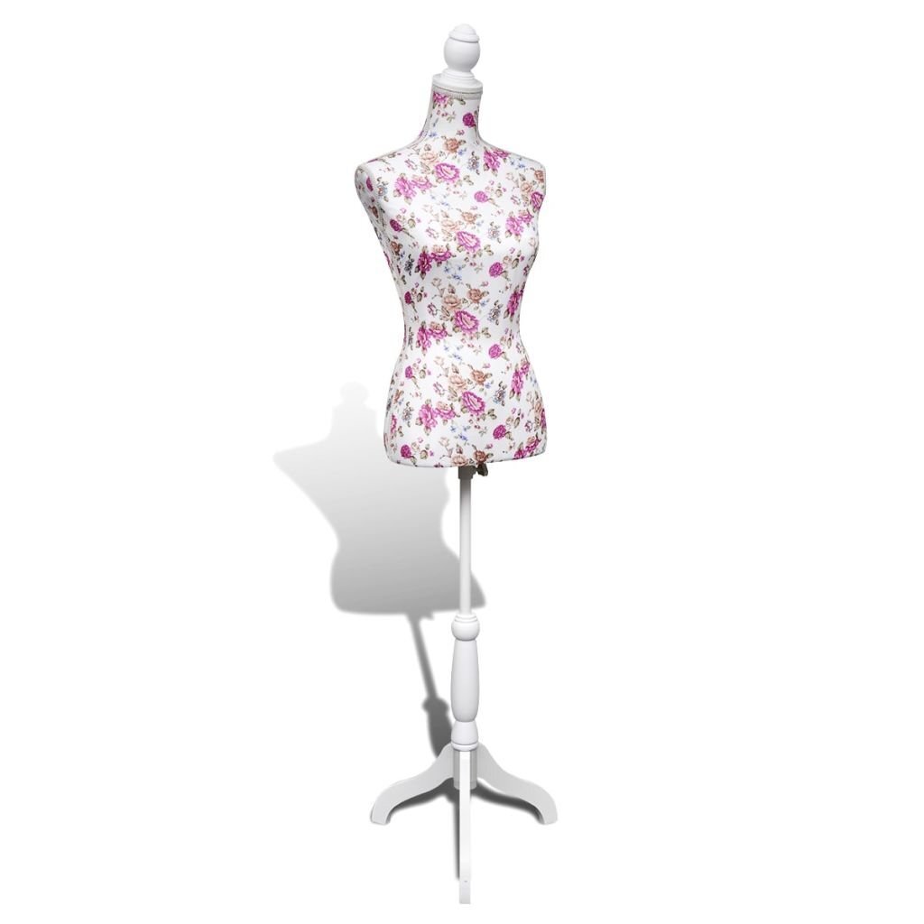 vidaXL sievietes manekens, balta kokvilna ar rožu rakstu цена и информация | Šujmašīnas | 220.lv
