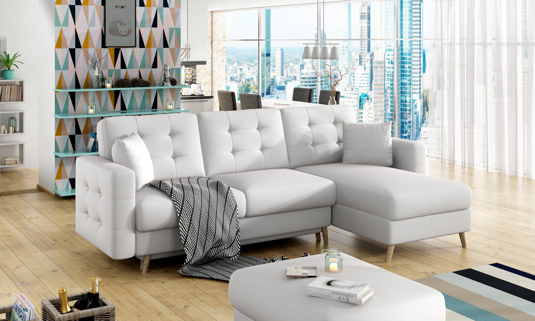 Universāls stūra dīvāns, Asgard, balts цена и информация | Stūra dīvāni | 220.lv