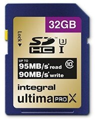 Integral UltimaPro X SDHC 32ГБ 95 / 90MB 10 UHS-I U3 цена и информация | Карты памяти для фотоаппаратов | 220.lv