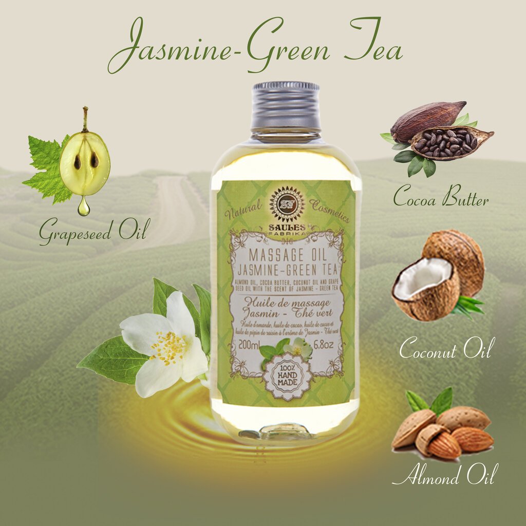 Masāžas eļļa ķermenim JASMINE-GREEN TEA Saules Fabrika 200 ml cena un informācija |  Masāžas eļļas | 220.lv