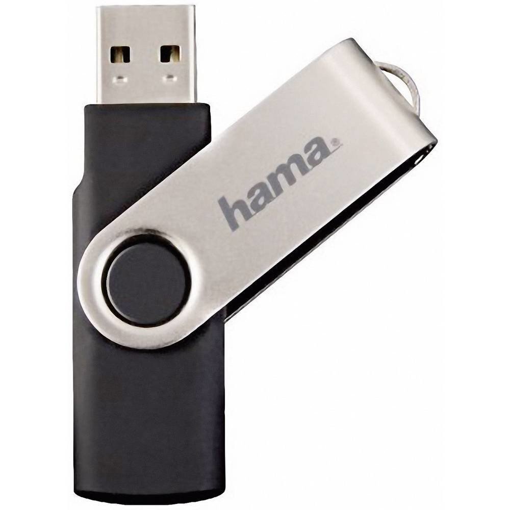 USB laikmena Hama Rotate, USB 2.0, 32 GB, juoda/sidabrinė cena un informācija | USB Atmiņas kartes | 220.lv