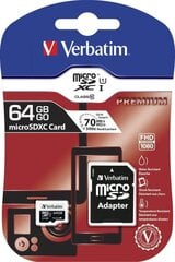 Verbatim Micro SDXC 64GB Class10 UHS-I + Adapter цена и информация | Verbatim Бытовая техника и электроника | 220.lv