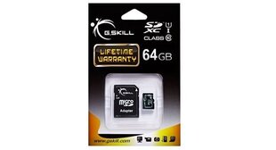 Atmiņas karte G.Skill microSDXC 64 GB, klase 10 UHS-I + Adapteris cena un informācija | Atmiņas kartes mobilajiem telefoniem | 220.lv