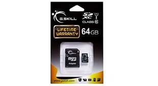 Карта памяти G.Skill microSDXC 64 GB, класс 10 UHS-I + адаптер цена и информация | G.Skill Мобильные телефоны, Фото и Видео | 220.lv