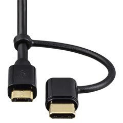 Hama 2in1 с адаптером USB-C, позолоченные контакты, экранированный, 1 м, черный цена и информация | Кабели и провода | 220.lv