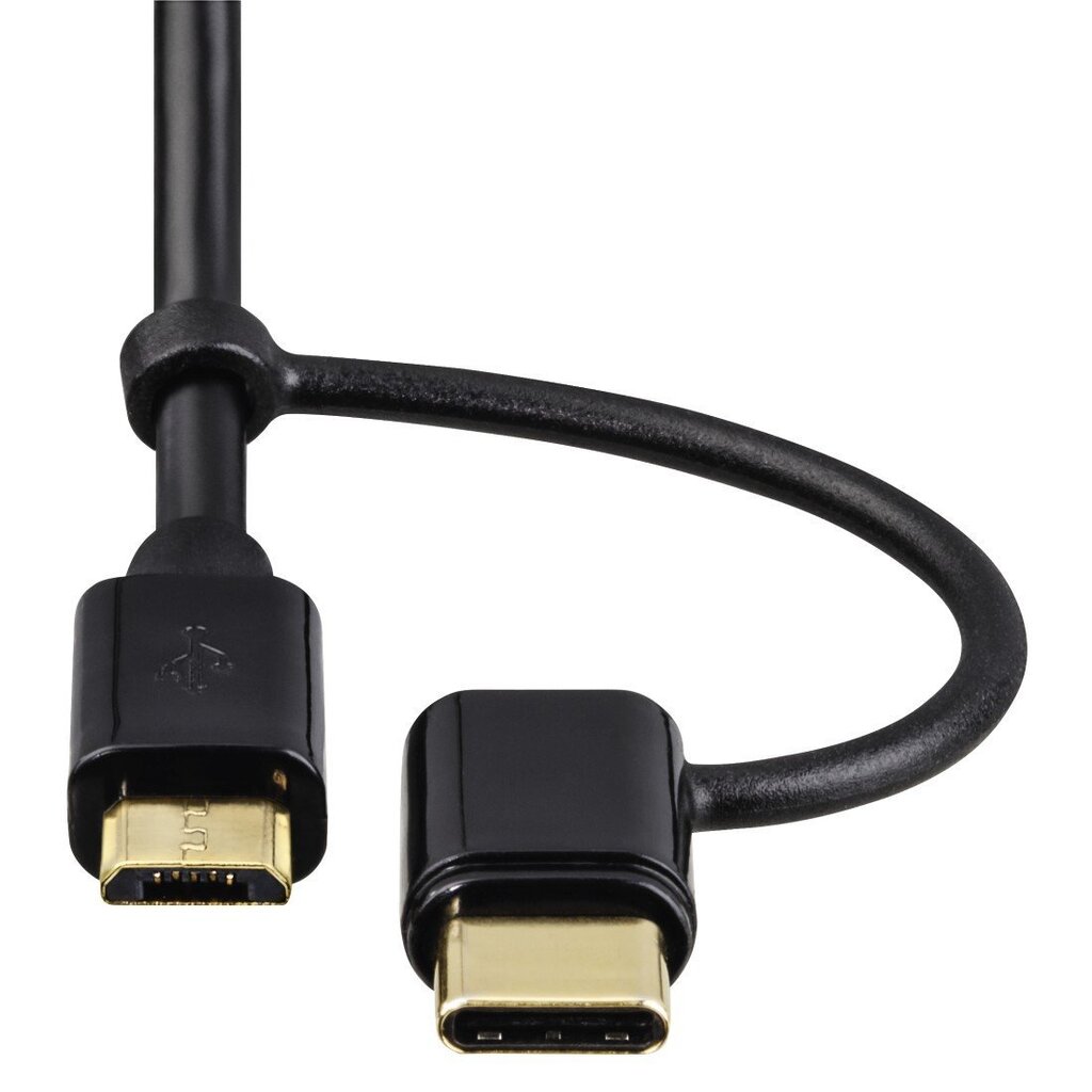 Hama 2in1 ar USB-C adapteri, zeltīti kontakti, ekranēts, 1 m, melns цена и информация | Kabeļi un vadi | 220.lv