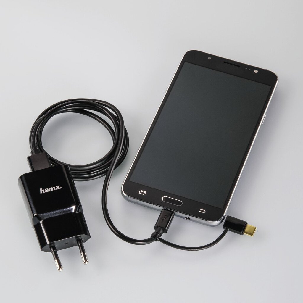 Hama 2in1 ar USB-C adapteri, zeltīti kontakti, ekranēts, 1 m, melns цена и информация | Kabeļi un vadi | 220.lv
