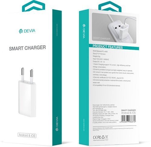 Lādētājs Devia Smart (2.1A) balts цена и информация | Lādētāji un adapteri | 220.lv