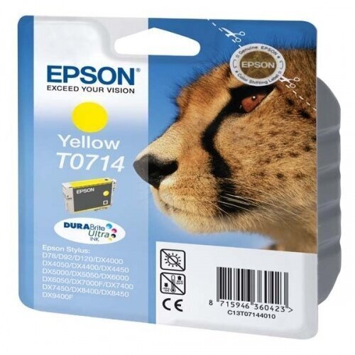 Epson - Tinte T0714 YELLOW 5,5 ml sērijai D/DX/SX cena un informācija | Tintes kārtridži | 220.lv