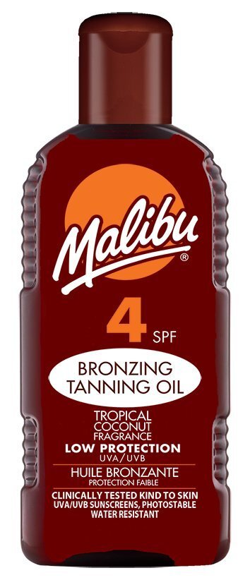 Eļļa aizsardzībai no saules Malibu SPF 4 200 ml cena un informācija | Sauļošanās krēmi | 220.lv